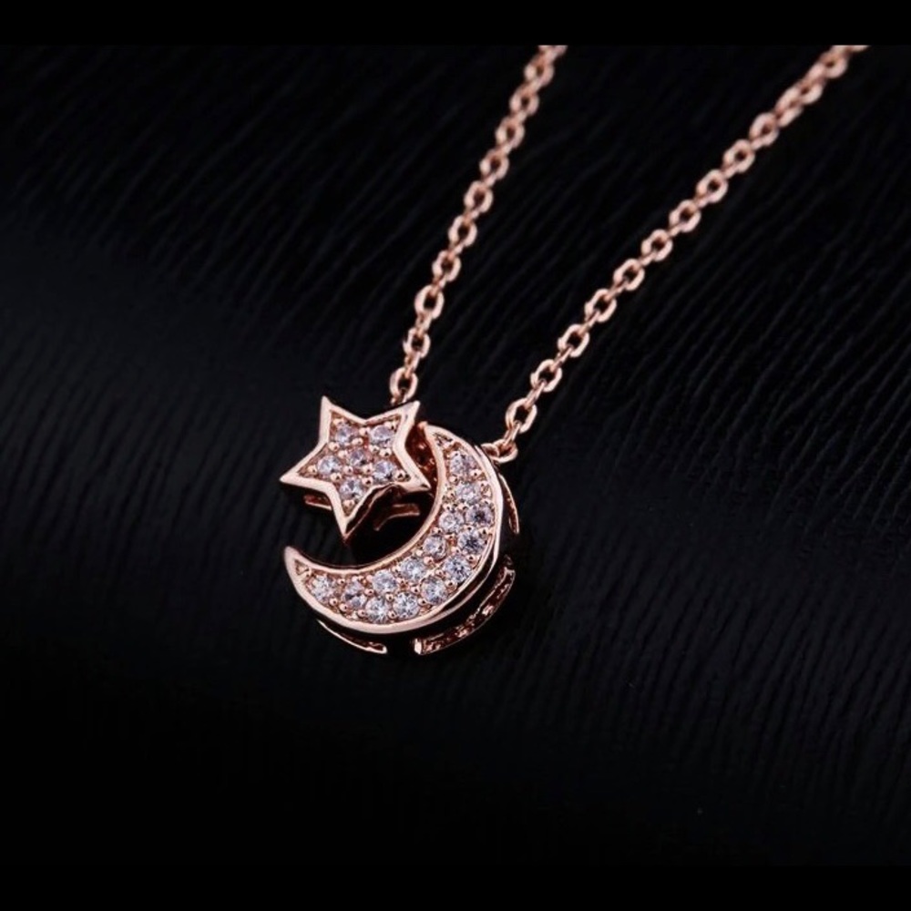 Dainty and cute moon & star necklace in rose gold